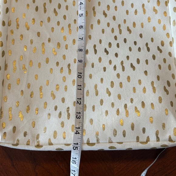 Stylish Holiday Cream and Gold Canvas Tote Bag with Blue Handles - Picture 7 of 8